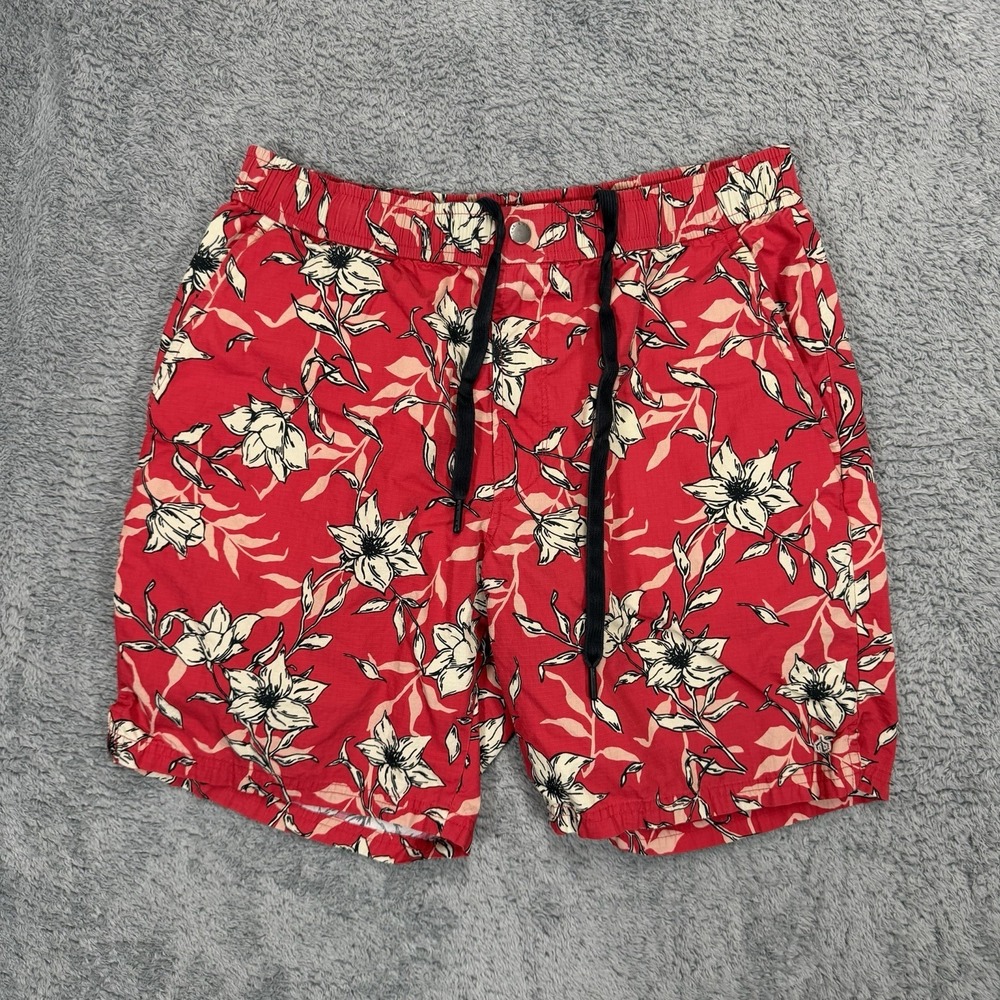 Rag & Bone Perry Print Ripstop Shorts Mens‎ S 7.5" Red Floral Cotton Drawstring